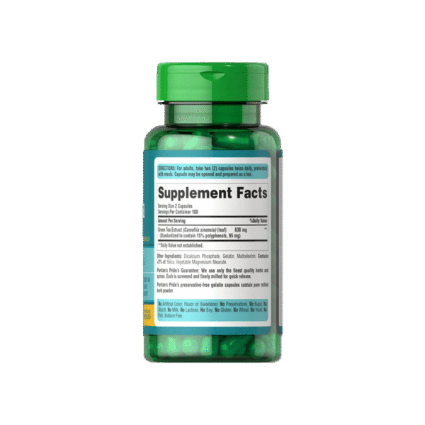 كبسولات الشاي الاخضر للتخسيس وحرق الدهون من بيورتان برايد الأمريكية - Green Tea extract Puritan’s Pride تركيز 315 جم / 100 كبسولة