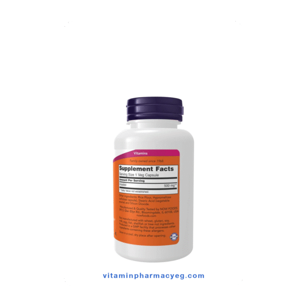 supplement صورة عبوة NOW Inositol 500 mg – 100 كبسولة نباتية، مكمل غذائي يدعم صحة الغشاء الخلوي، وظيفة الدماغ، وتنظيم مستويات السكر في الدم. العبوة تحتوي على 100 كبسولة نباتية، خالية من الجلوتين، الصويا، الألبان، والمواد المعدلة وراثيًا.